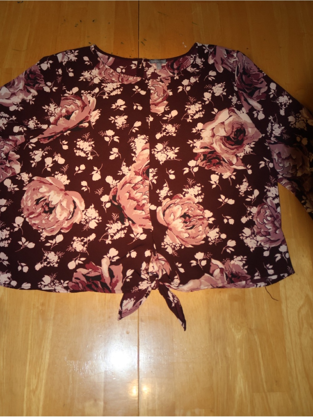 Charlotte Russe Burgundy Floral Tie-Front Blouse